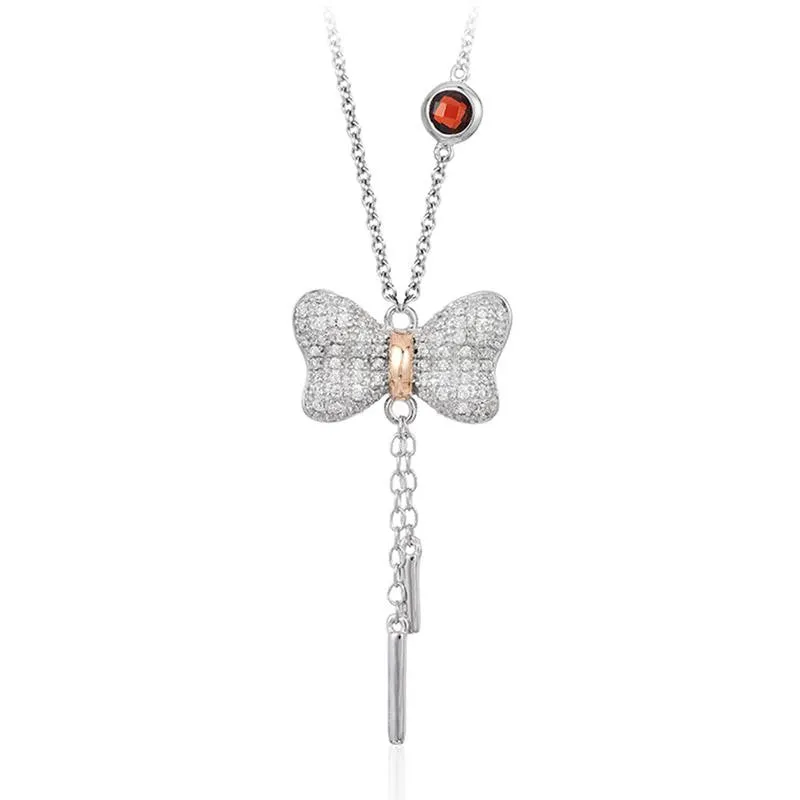 14K White and Rose Snow White Bow Diamond Lariat Pendant
