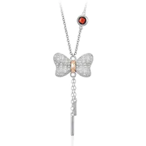 14K White and Rose Snow White Bow Diamond Lariat Pendant