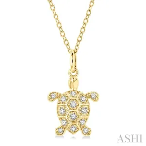 1/6 ctw Marine Life Turtle Petite Round Cut Diamond Fashion Pendant With Chain in 10K Yellow Gold