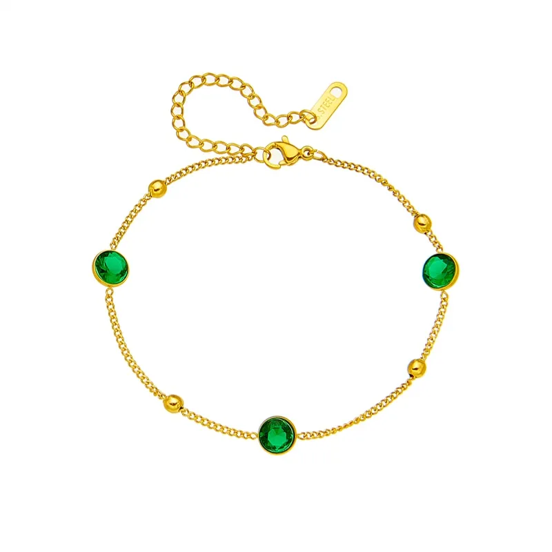 316L Stainless Steel Jewelry Green Zircon Charm Bracelet For Women
