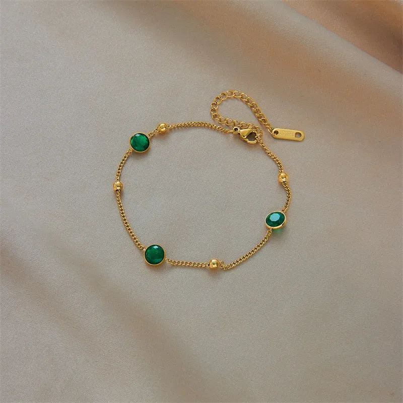 316L Stainless Steel Jewelry Green Zircon Charm Bracelet For Women