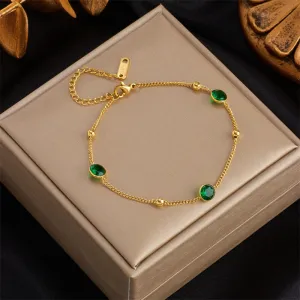 316L Stainless Steel Jewelry Green Zircon Charm Bracelet For Women