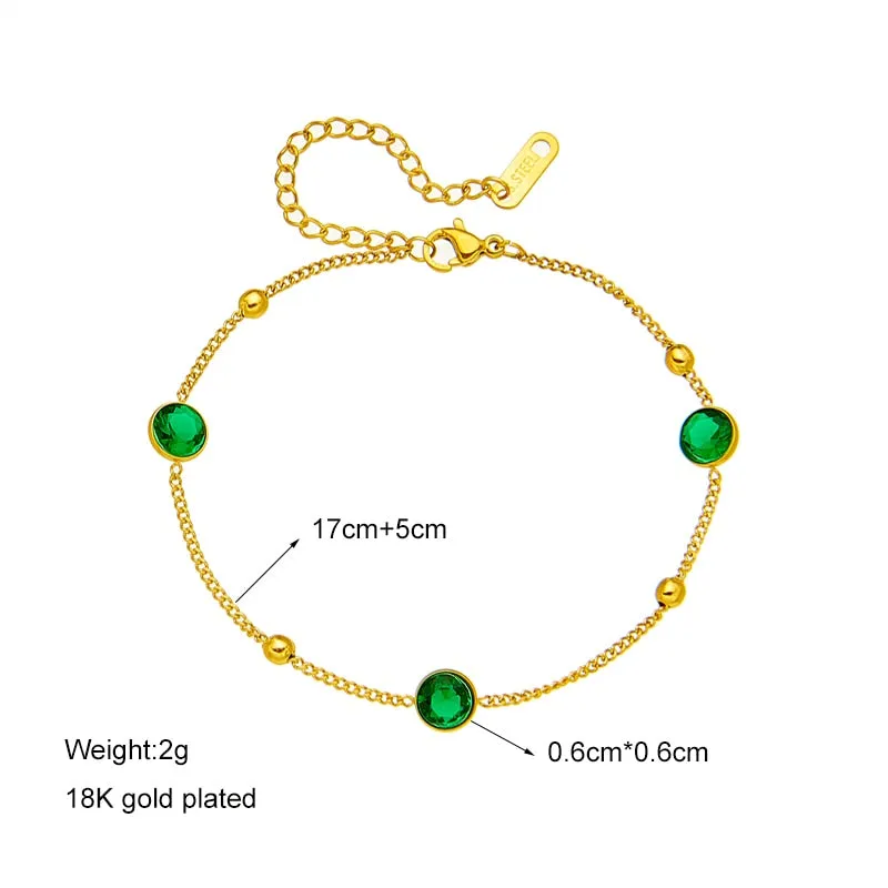 316L Stainless Steel Jewelry Green Zircon Charm Bracelet For Women