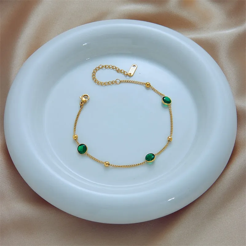 316L Stainless Steel Jewelry Green Zircon Charm Bracelet For Women