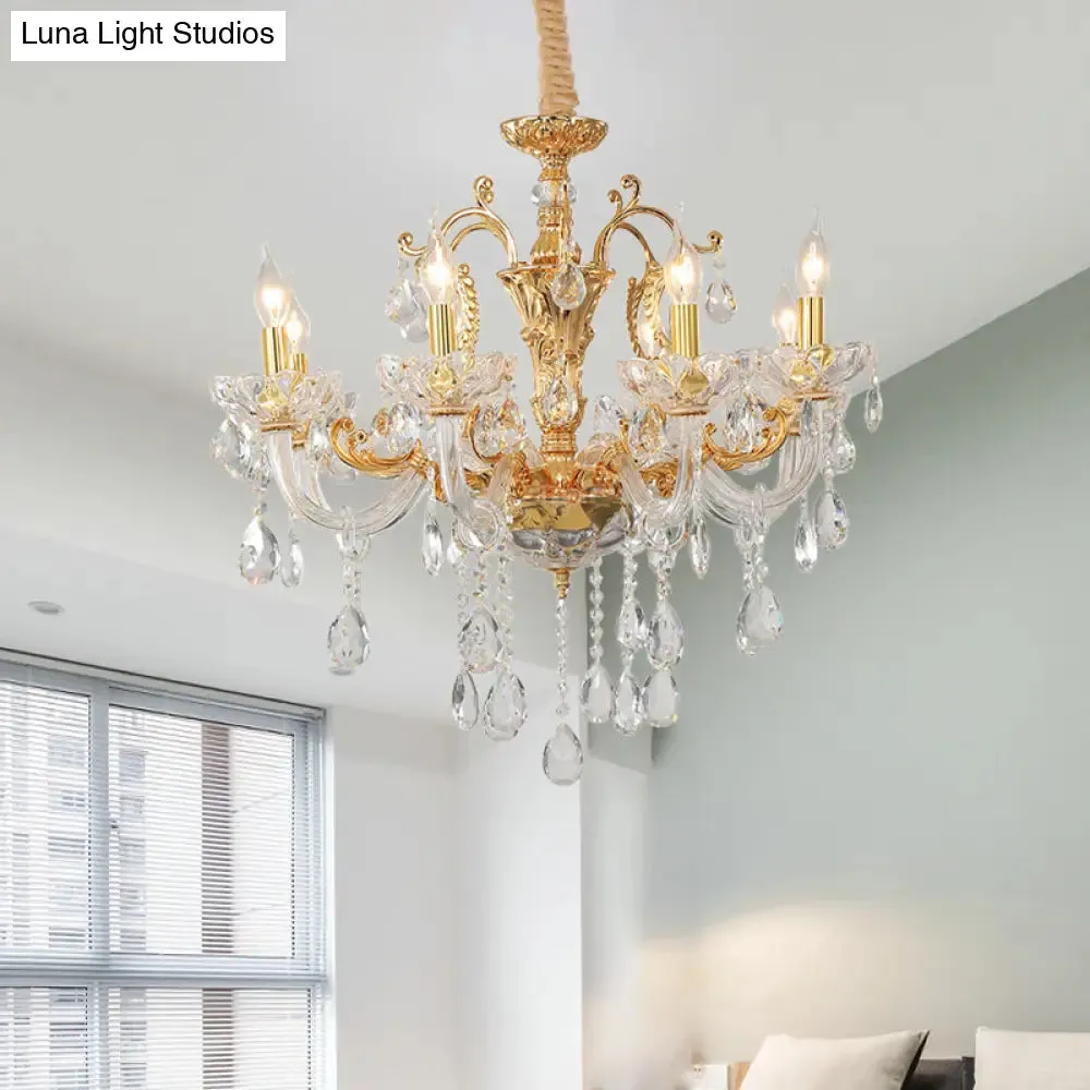 8-Head Traditional Candle Pendant Chandelier in Elegant Gold with Clear Crystal Glass – Stylish Hanging Light Fixture