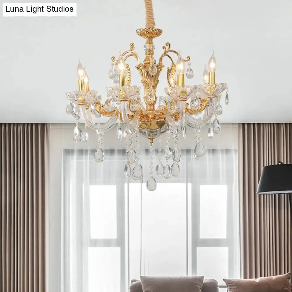 8-Head Traditional Candle Pendant Chandelier in Elegant Gold with Clear Crystal Glass – Stylish Hanging Light Fixture