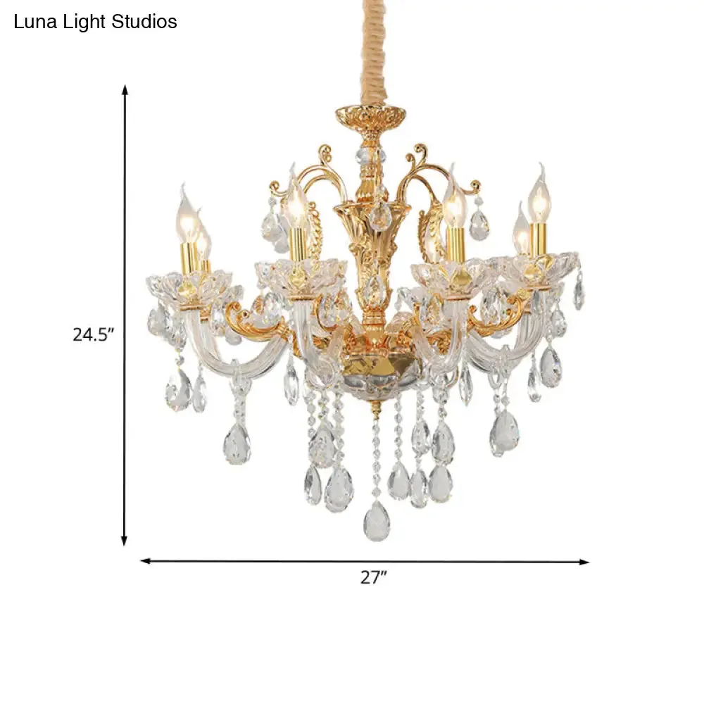 8-Head Traditional Candle Pendant Chandelier in Elegant Gold with Clear Crystal Glass – Stylish Hanging Light Fixture