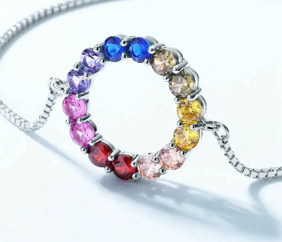 925 Silver Rainbow Crystal Colorful Bracelet