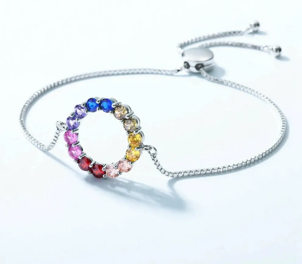 925 Silver Rainbow Crystal Colorful Bracelet