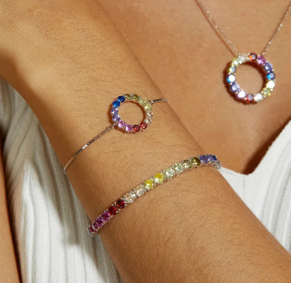 925 Silver Rainbow Crystal Colorful Bracelet