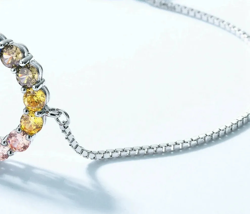 925 Silver Rainbow Crystal Colorful Bracelet