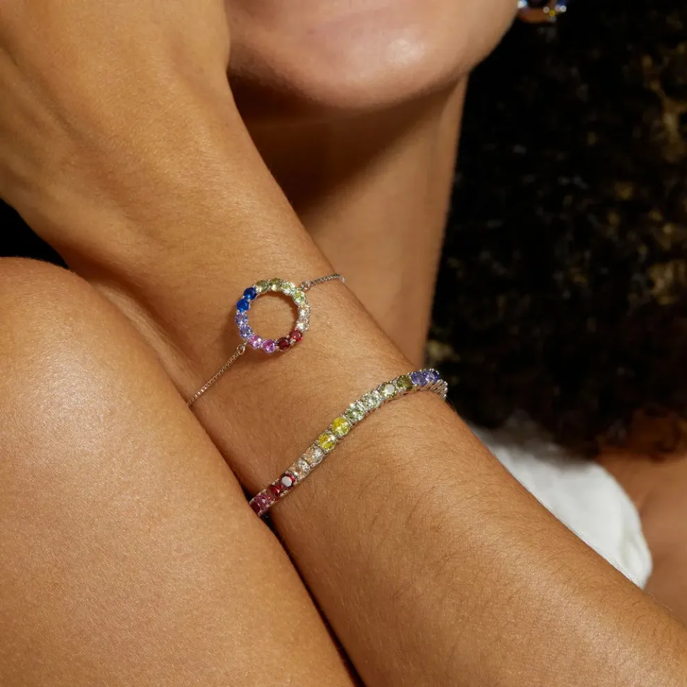 925 Silver Rainbow Crystal Colorful Bracelet