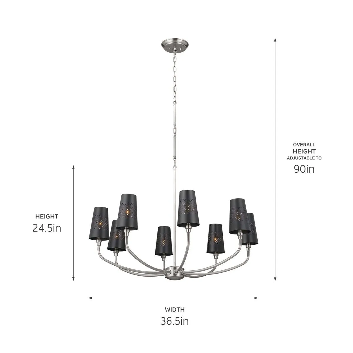Adeena 37 in. 8 Lights Chandelier Pewter finish