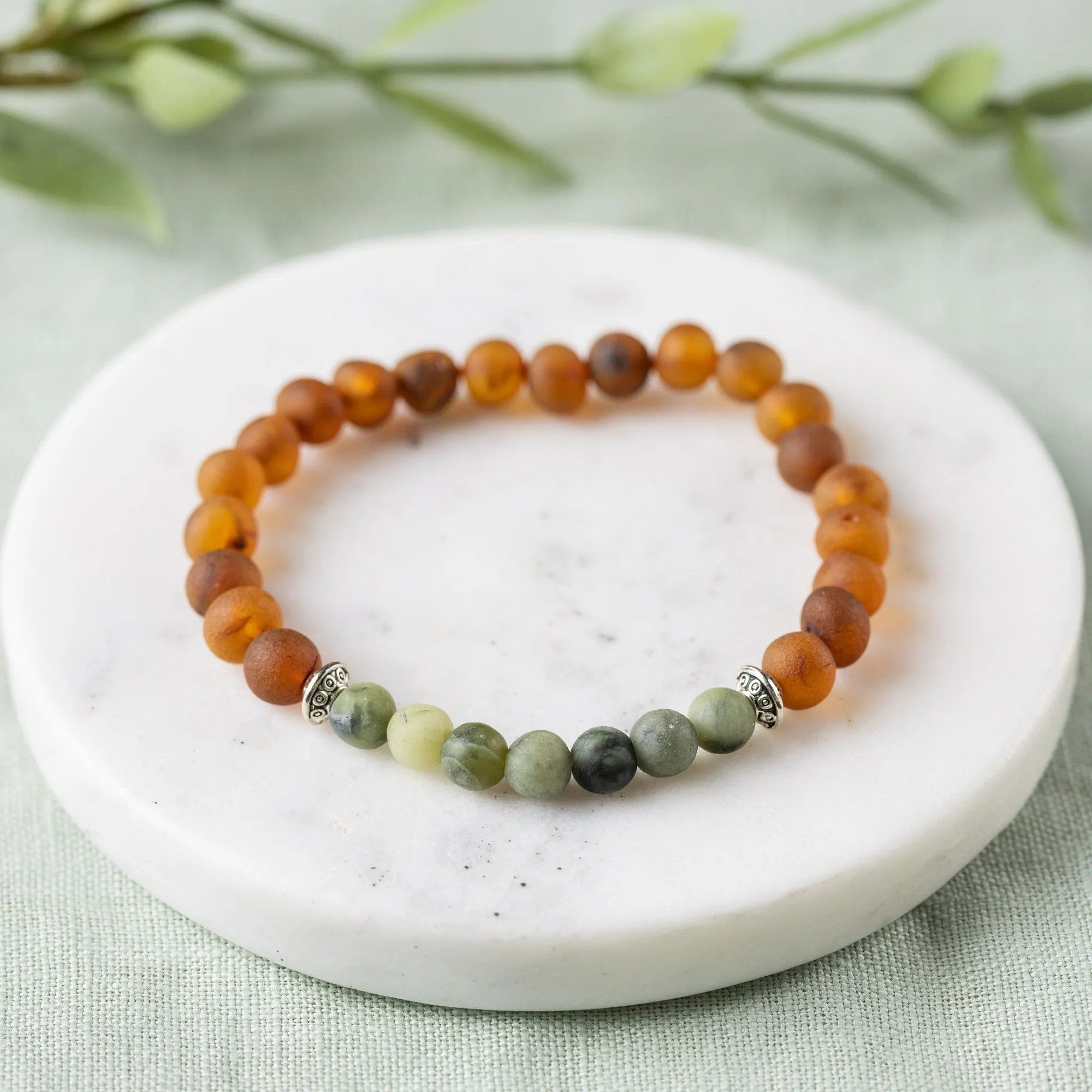Adults | Green Jade   Raw Cognac Amber Bracelet