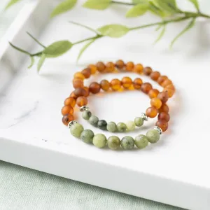 Adults | Green Jade   Raw Cognac Amber Bracelet