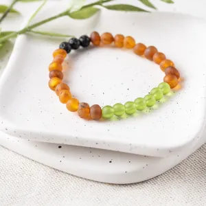 Adults | Green Sea Glass   Raw Cognac Aromatherapy Bracelet