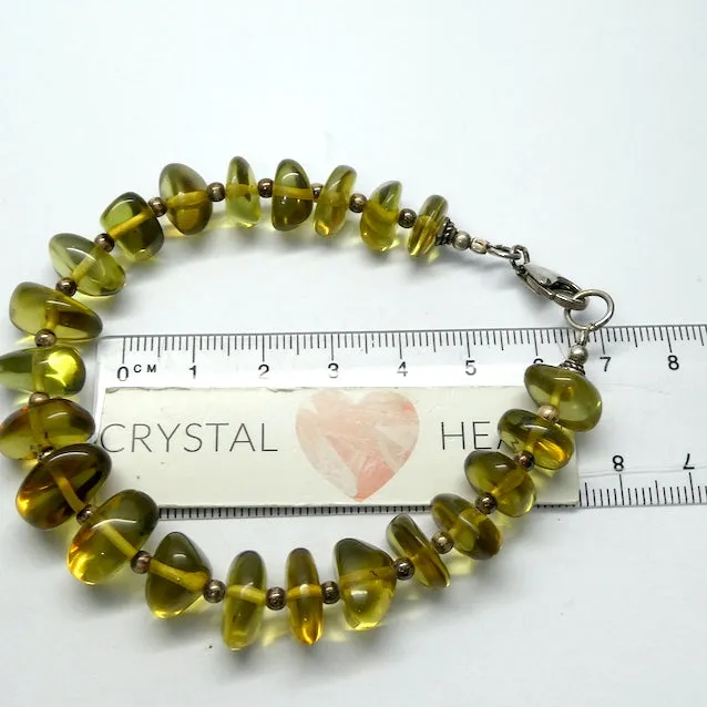 Amber Bracelet ~ Green Polished Nuggets, 925 Sterling Silver Findings