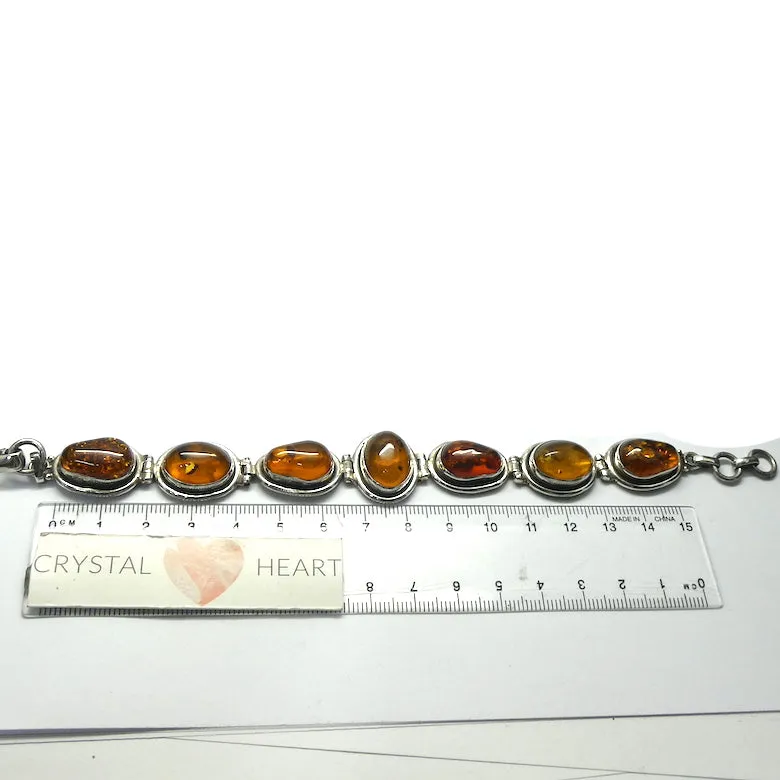 Amber Bracelet, Seven Raw Polished Nuggets in 925 Sterling Silver