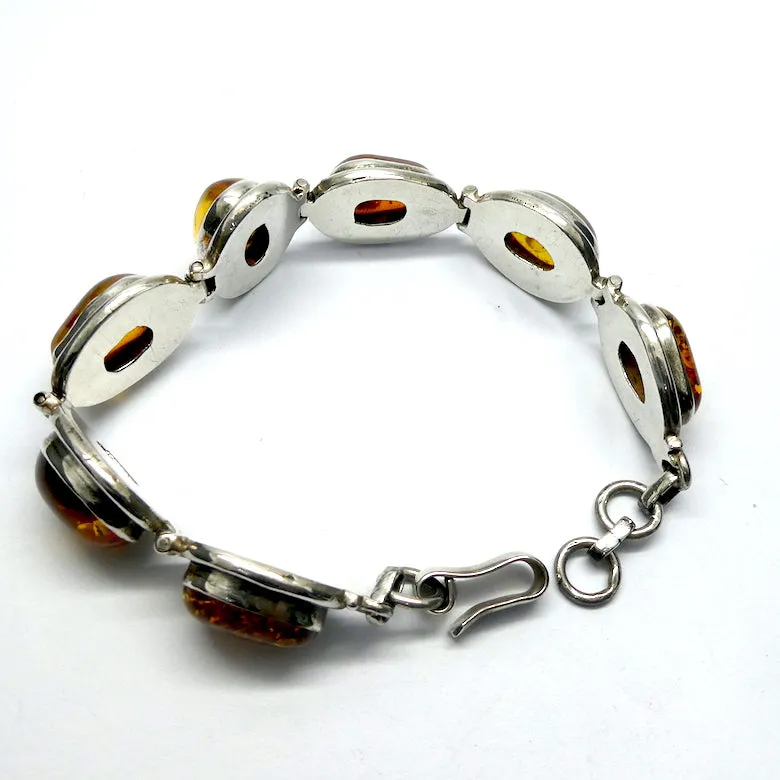 Amber Bracelet, Seven Raw Polished Nuggets in 925 Sterling Silver
