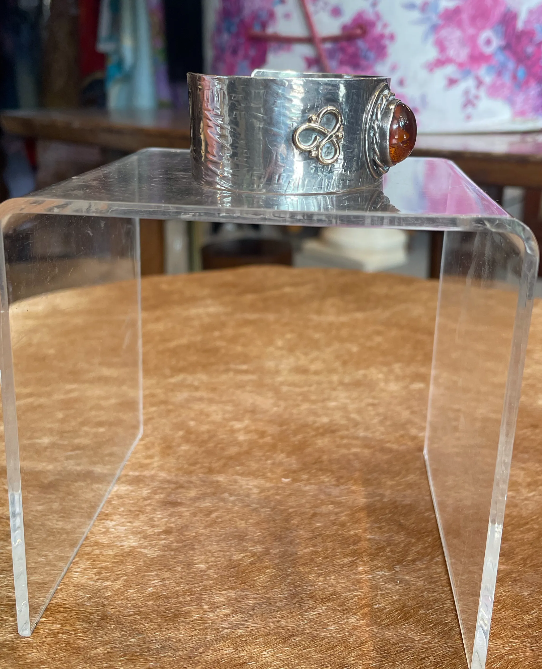 Amber, Sterling and Gold Cuff Bracelet