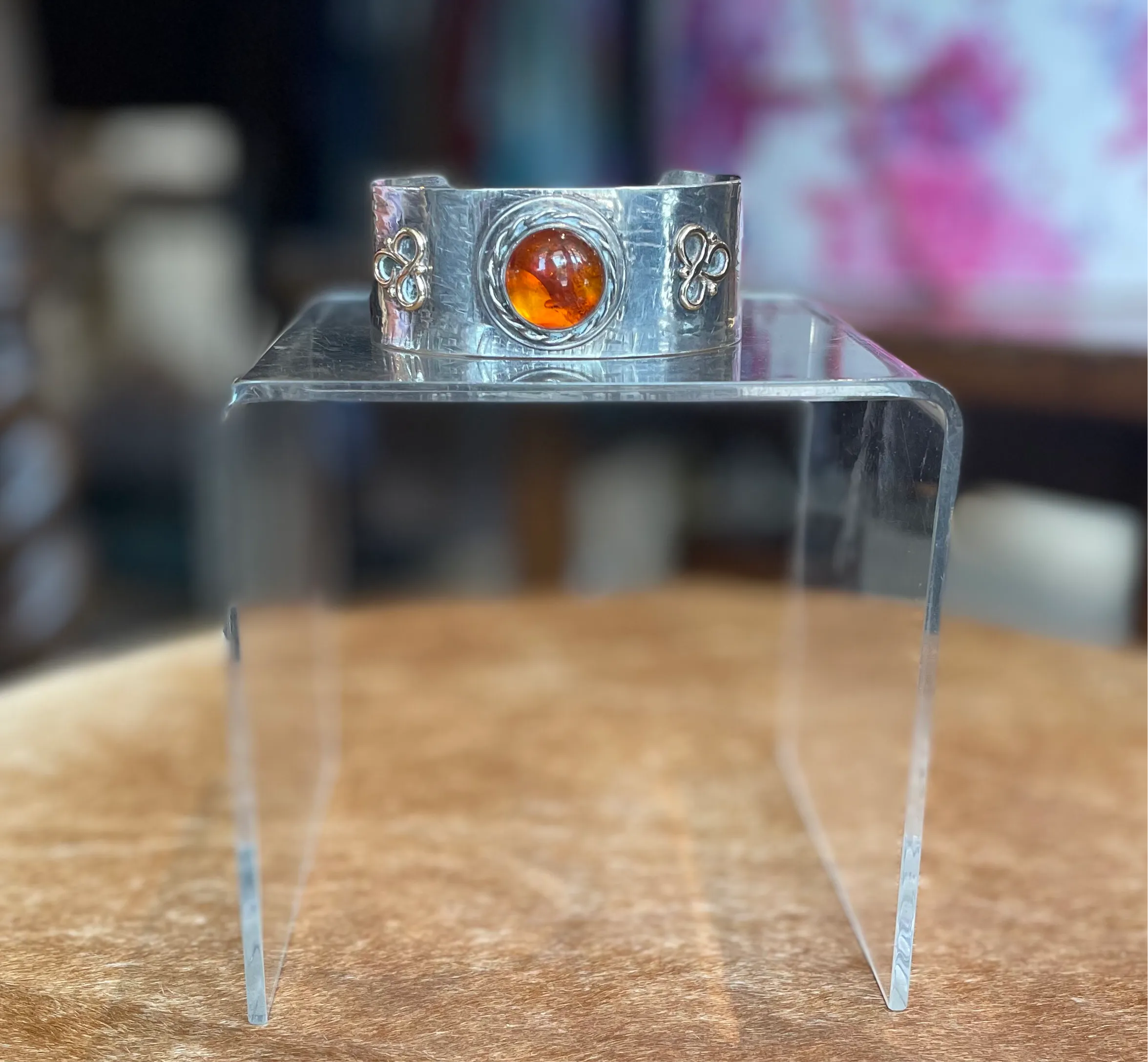 Amber, Sterling and Gold Cuff Bracelet