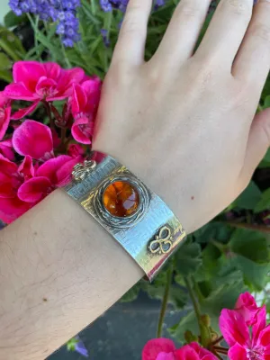 Amber, Sterling and Gold Cuff Bracelet