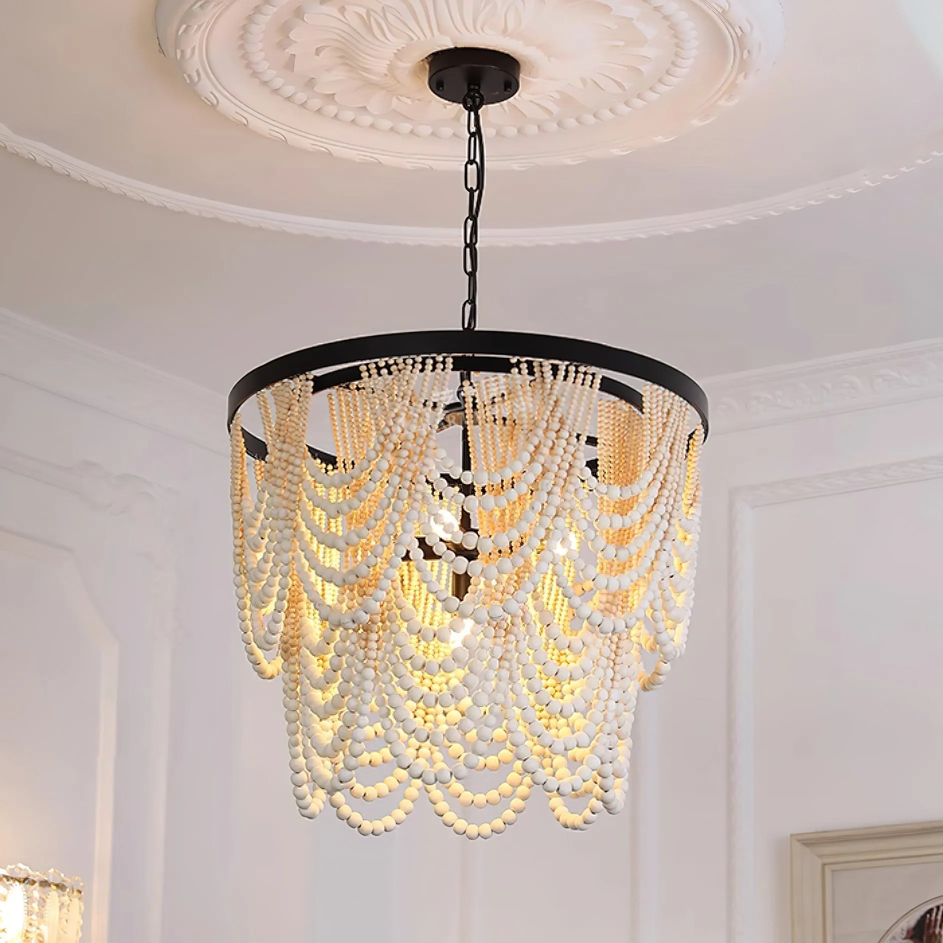 Amelia Wood Bead Chandelier