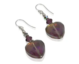 Amethyst Crystal Heart Beaded Earrings
