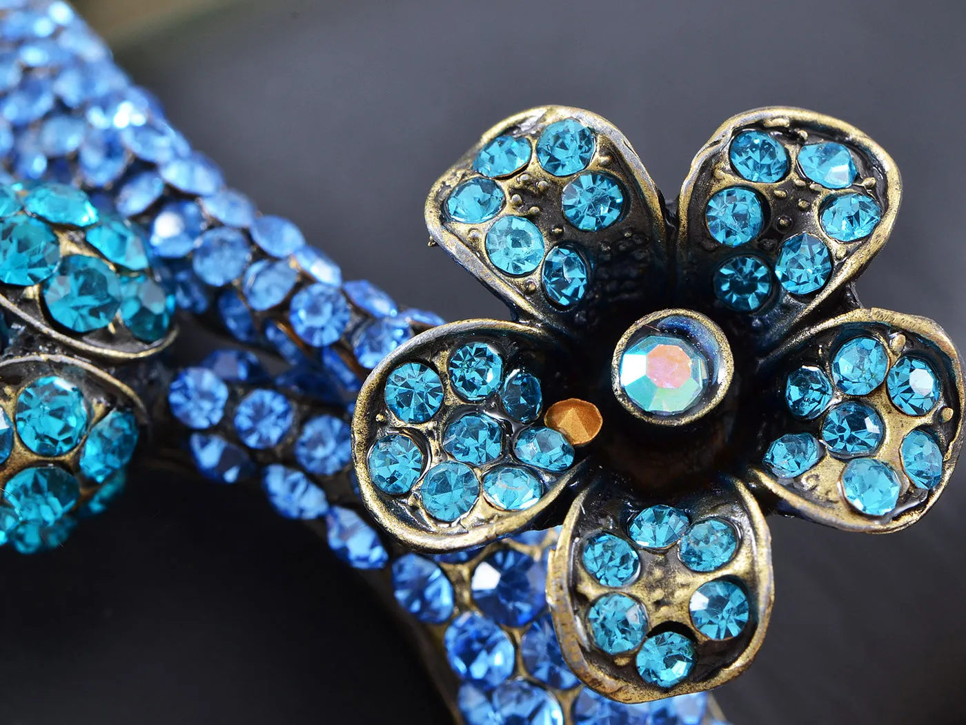 Antique Blue Sapphire Zircon Flower Bud Stem Bracelet Bangle