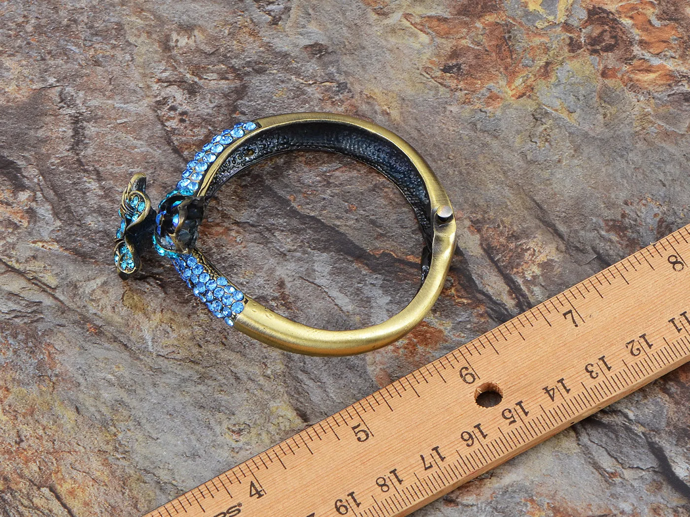 Antique Blue Sapphire Zircon Flower Bud Stem Bracelet Bangle