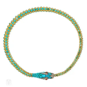 Antique gold and turquoise snake necklace