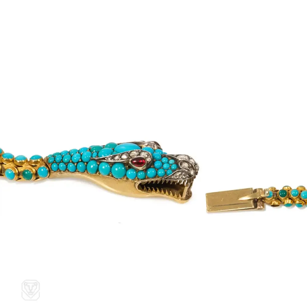 Antique gold and turquoise snake necklace
