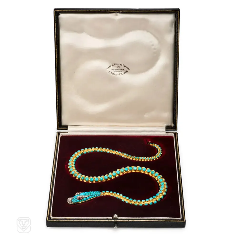 Antique gold and turquoise snake necklace