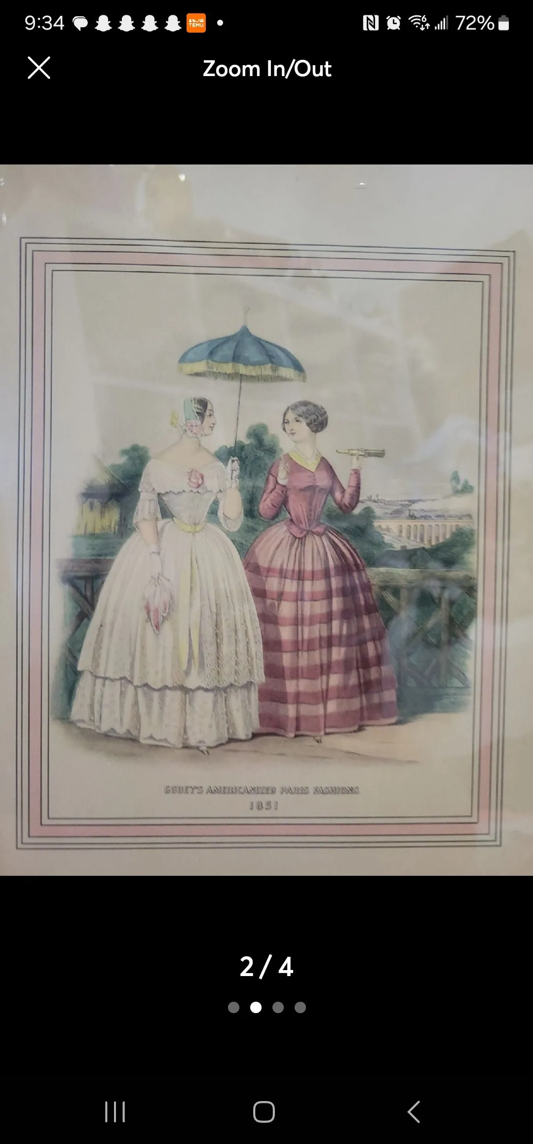Antique Victorian fashion Print  Picture French  Paris 1851