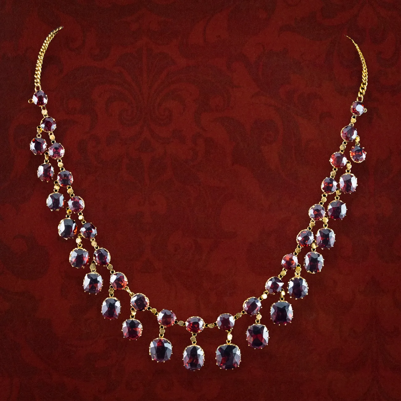 Antique Victorian Garnet Dropper Necklace 9ct Gold