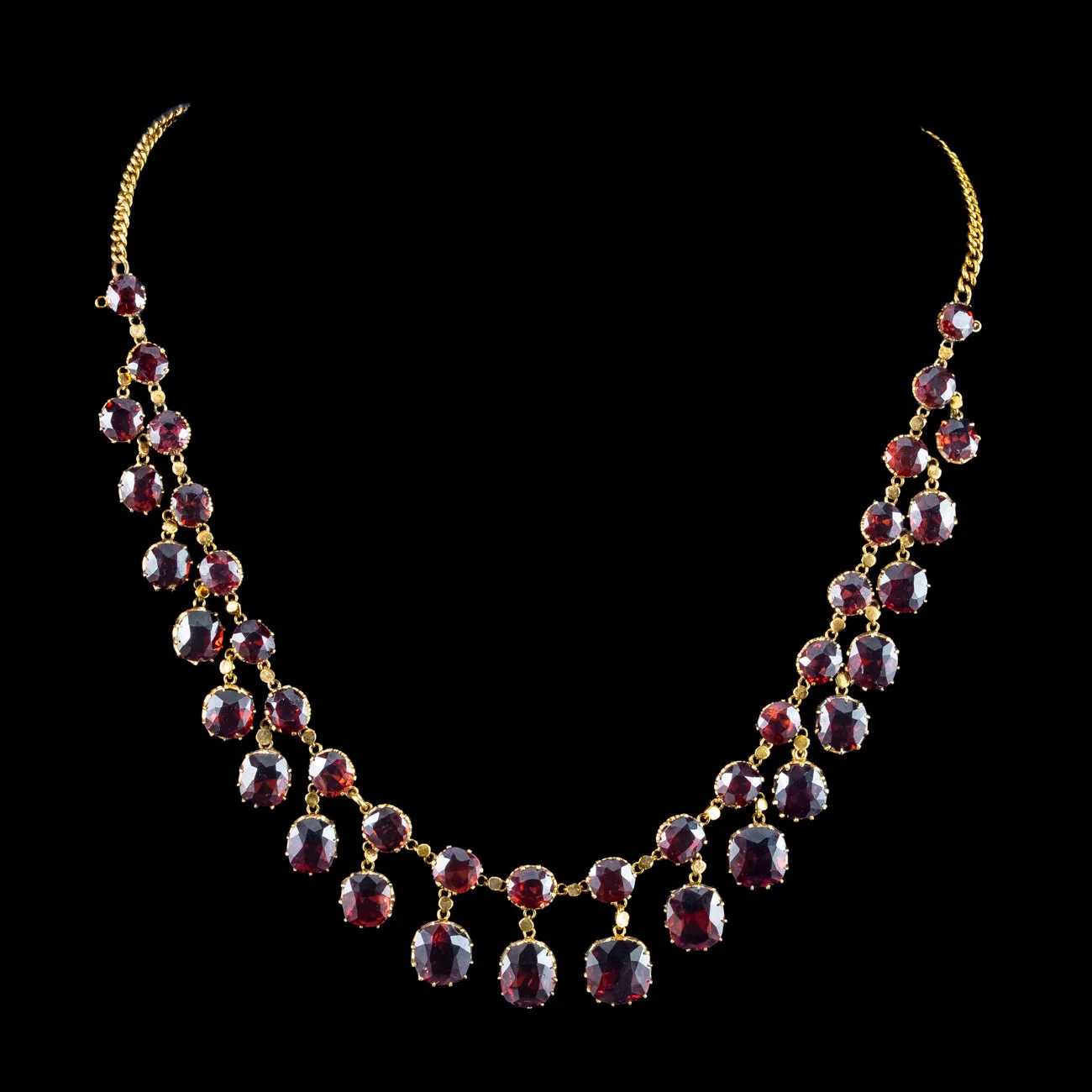 Antique Victorian Garnet Dropper Necklace 9ct Gold