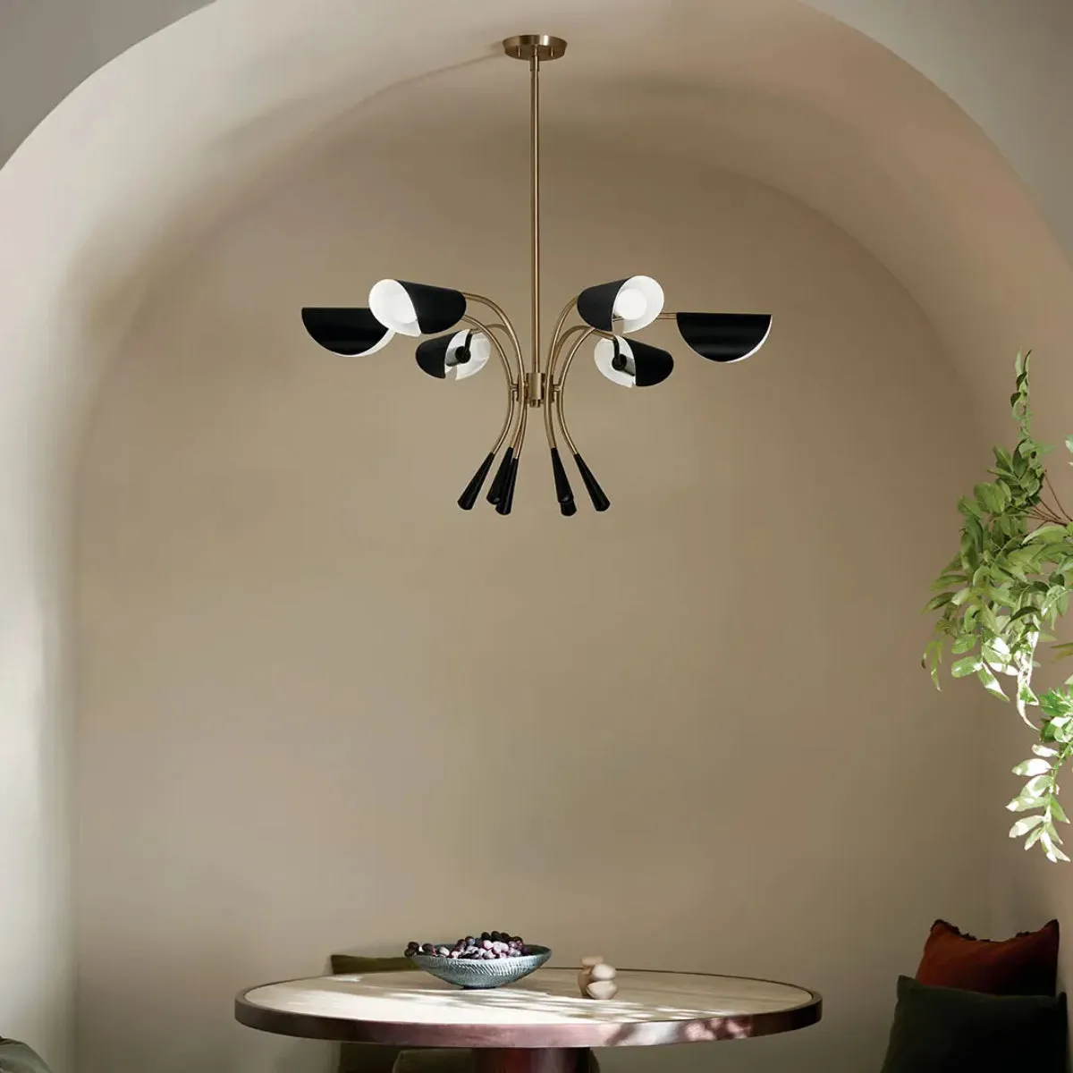 Arcus 39 in. 6 Lights Chandelier Champagne Bronze Finish with Black shade