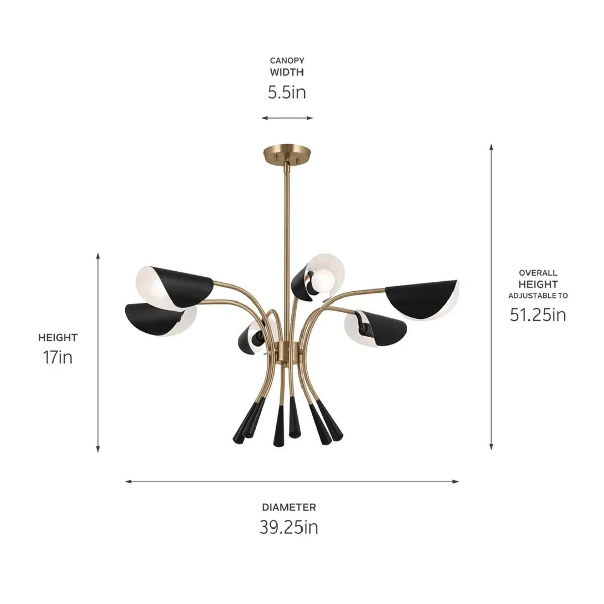 Arcus 39 in. 6 Lights Chandelier Champagne Bronze Finish with Black shade