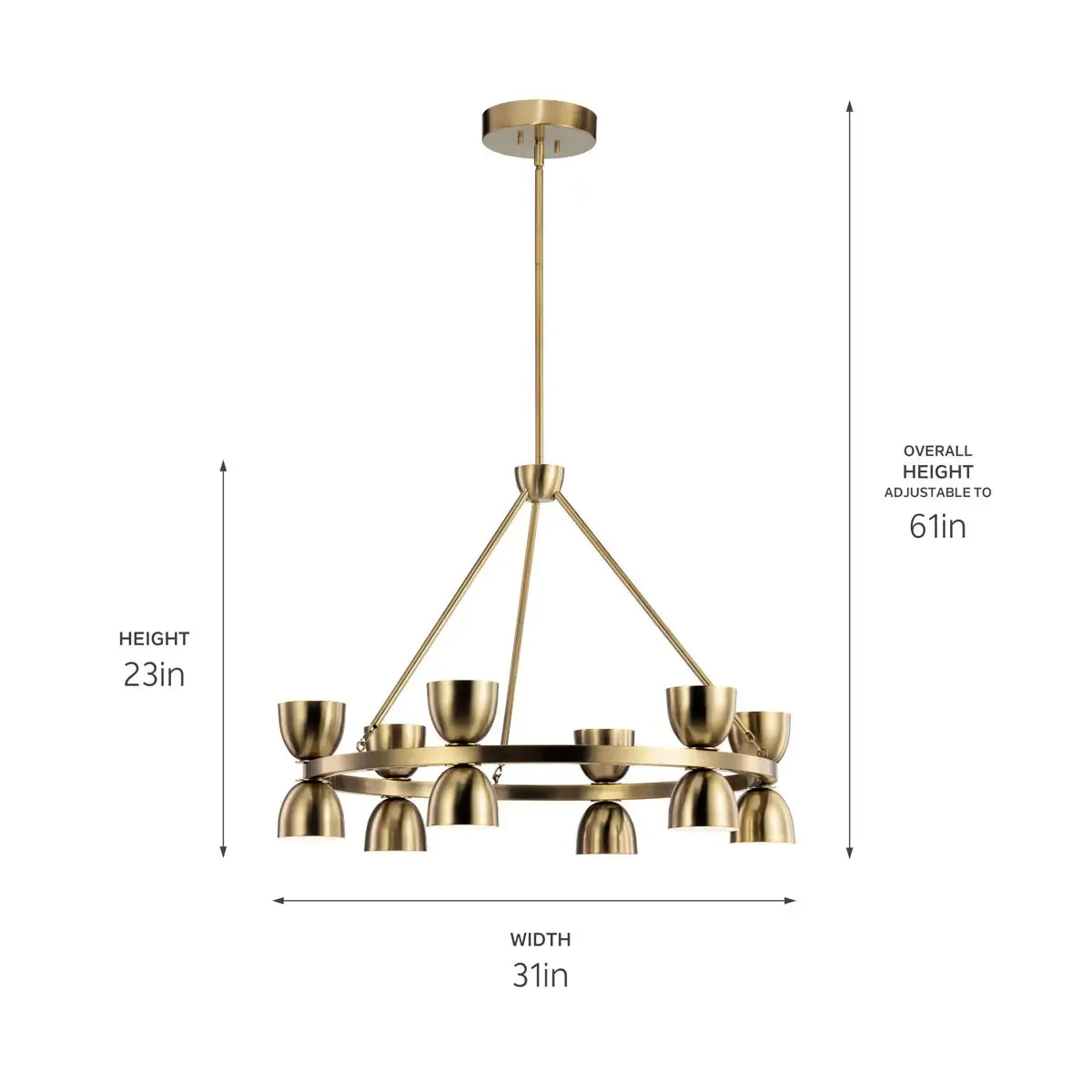 Baland 31 in. 12 Lights LED Chandelier Brass Finish