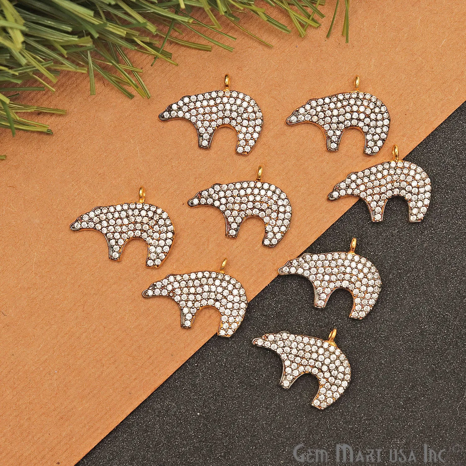 'Bear' CZ Pave Gold Vermeil Charm for Bracelet & Pendants