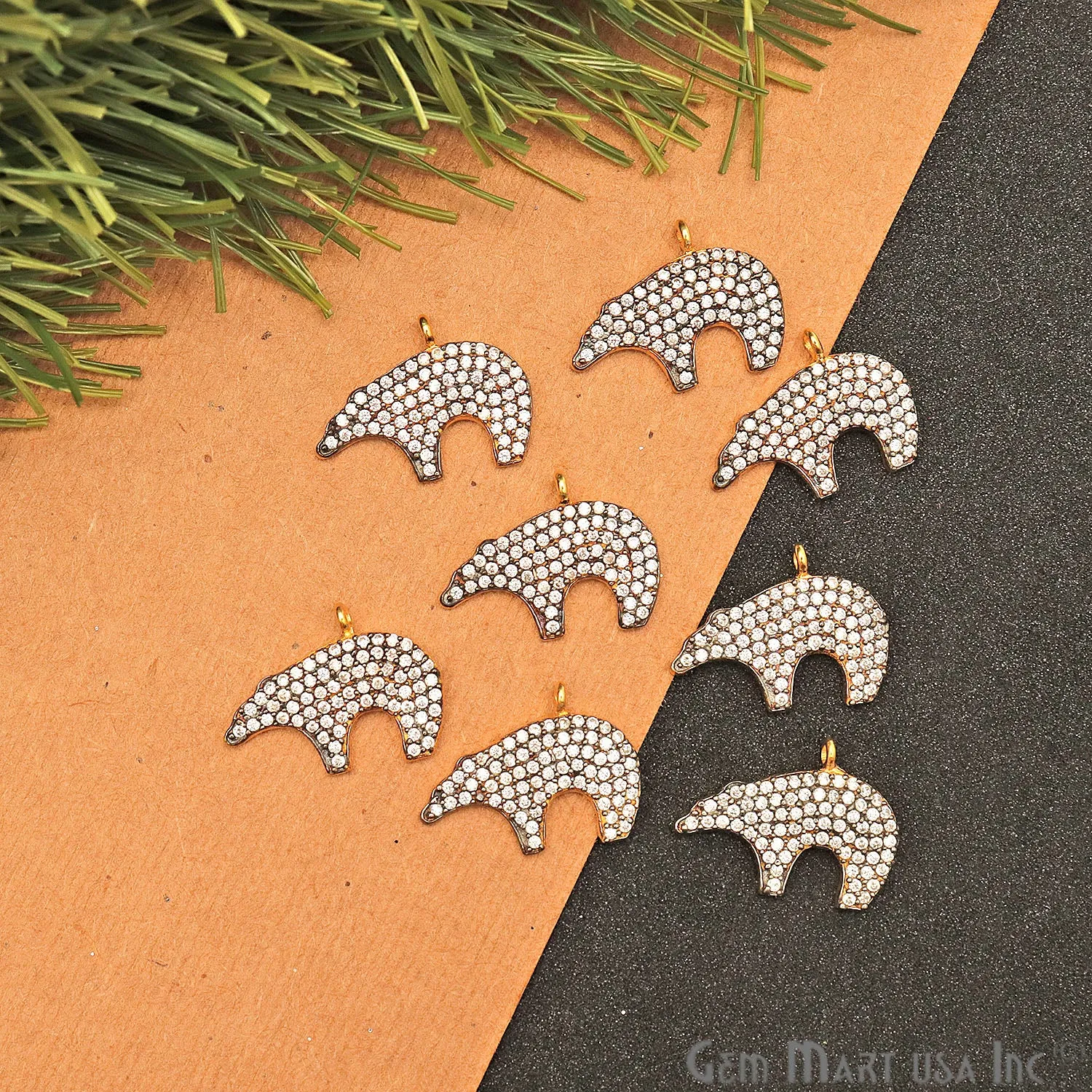 'Bear' CZ Pave Gold Vermeil Charm for Bracelet & Pendants