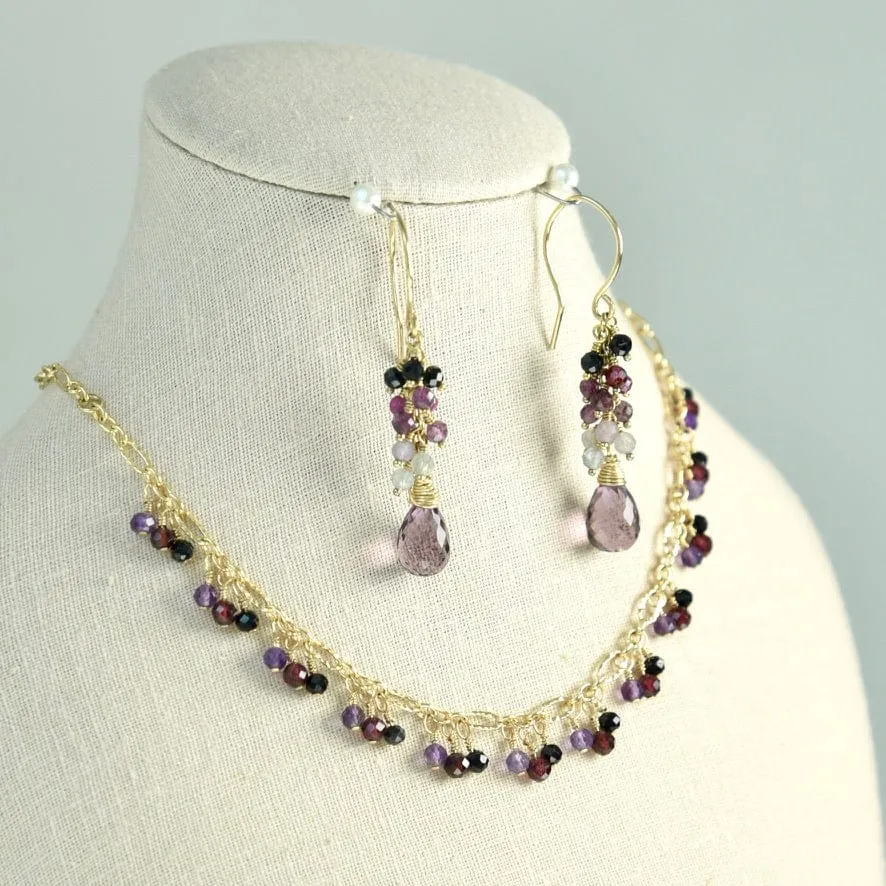 BLACK SPINEL, RUBY SAPPHIRE & GARNET DANGLE NECKLACE