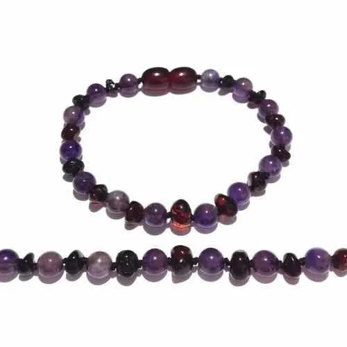 Child Blackberry Amethyst and Dark Cherry Baltic Amber Anklet Bracelet