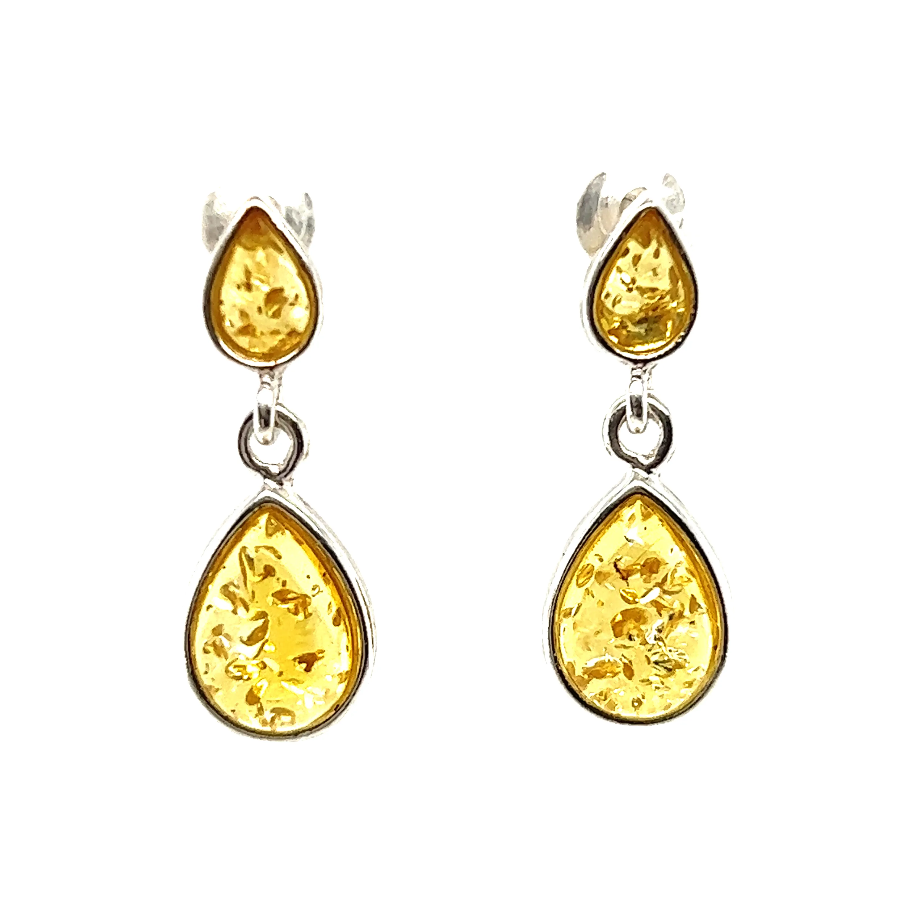 Double Teardrop Baltic Amber Earrings
