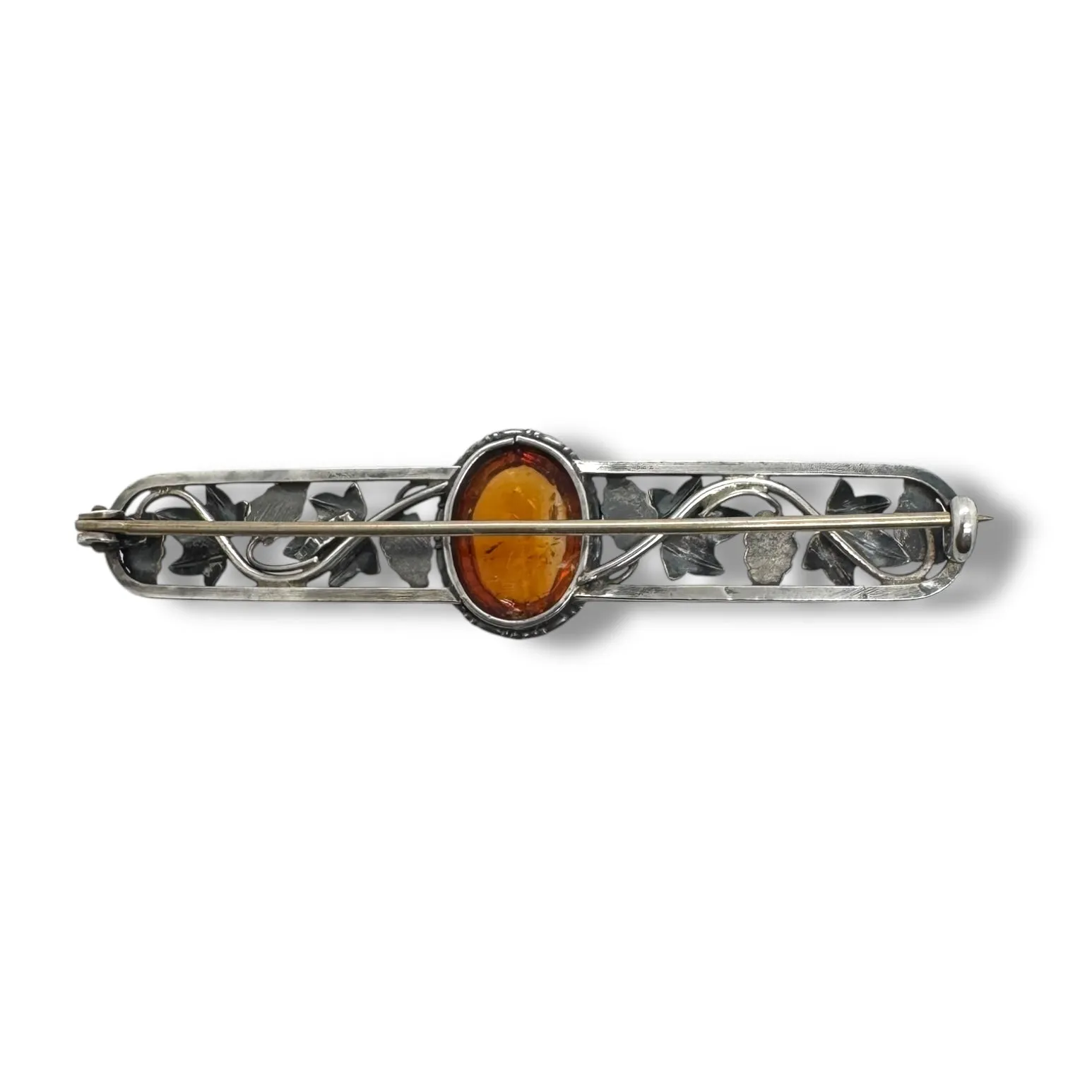 Estate Sterling Silver Amber Bar Pin