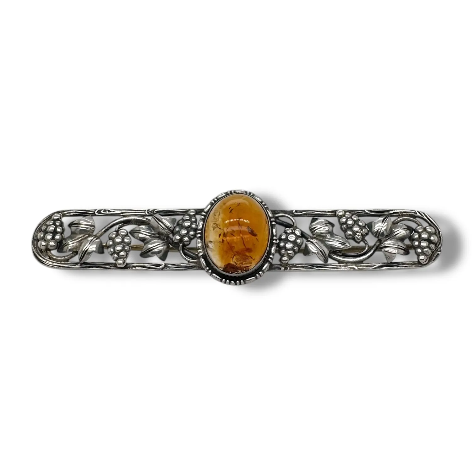Estate Sterling Silver Amber Bar Pin