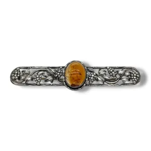 Estate Sterling Silver Amber Bar Pin
