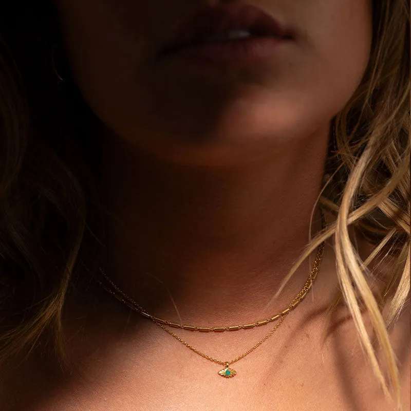 Evil Eye Necklace, Tsavorite Garnet, 9kt Yellow Gold