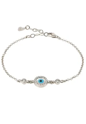 Evil Eye Round Mother Of Pearl Gemstone Bracelet Silver