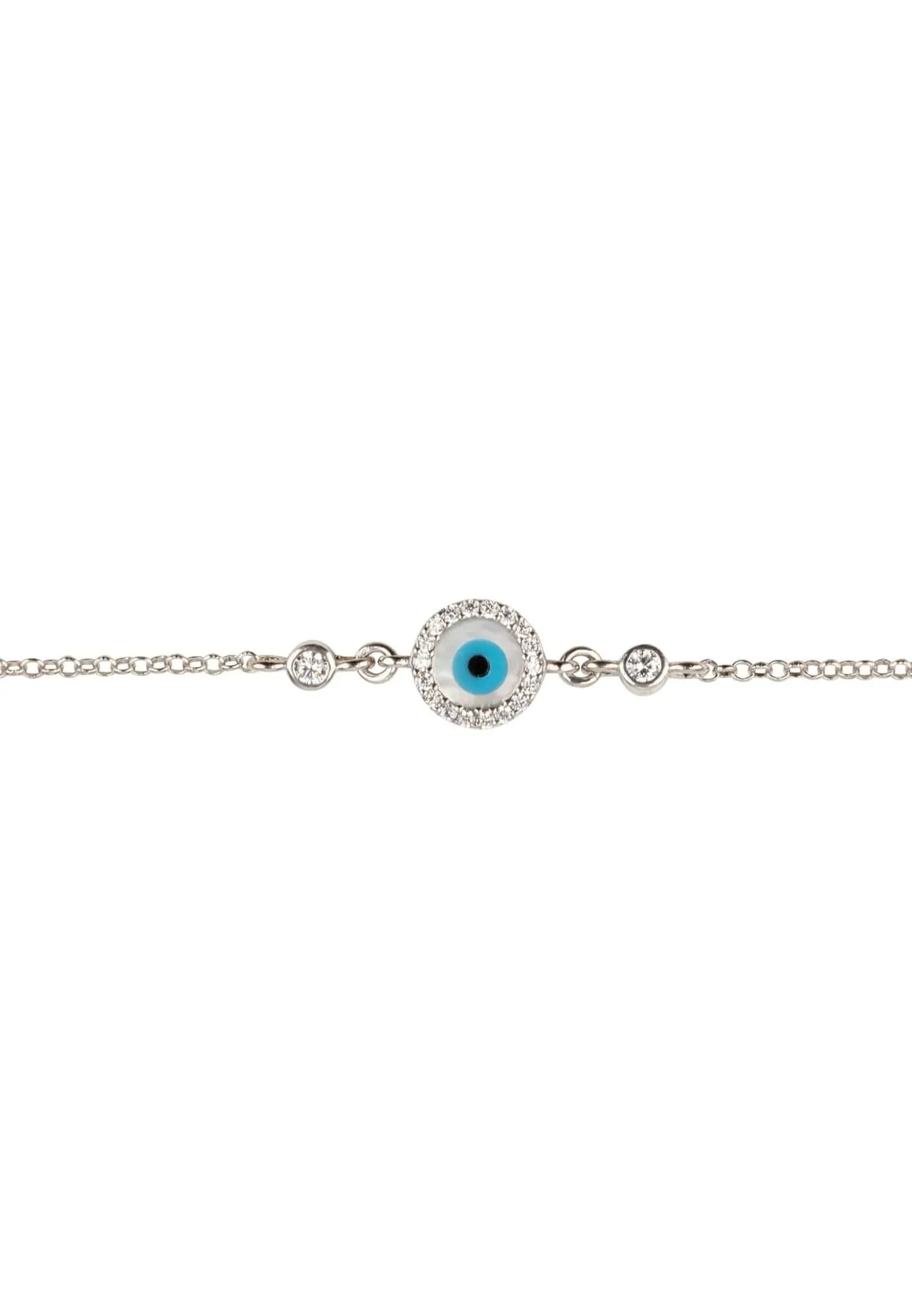 Evil Eye Round Mother Of Pearl Gemstone Bracelet Silver
